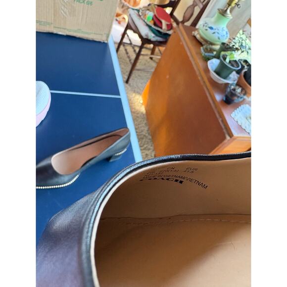 Coach Viviana Black Gold Beadchain Flats Pointed Toe Workwear Classic Leather 11 - Picture 8 of 8